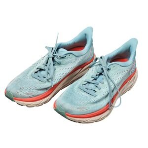 Hoka‎ Clifton 8 Running Shoes Womens 8.5 Blue Coral Athletic Sneaker Road Runner